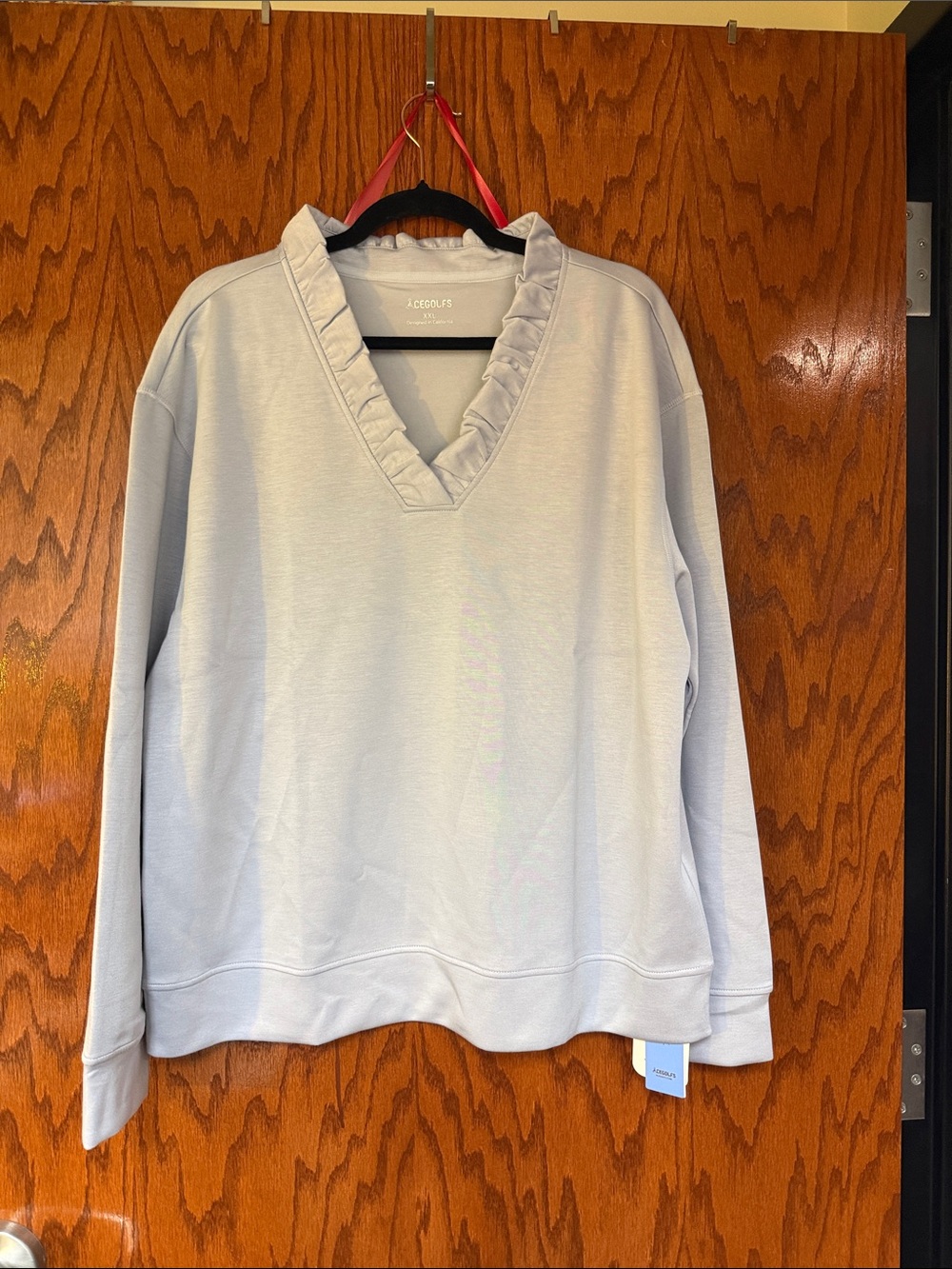 Light Gray Ruffle V-Neck Sweatshirt - Women's